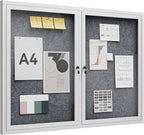 48"x36" Lockable Enclosed Bulletin Board, Outdoor Flet Weather-Resistant Aluminum Frame Notice Board, Wall Mounted Display Case Acrylic Doors for School,Office,Silver Frame w/Grey Flet