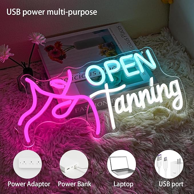 Open Tanning Neon Sign For Wall Decor,Dimmable Tanning LED Signs For Bedroom, Tanning Open Neon Light Sign With Dimmable Switch For Room Decor