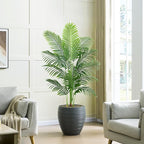 Artificial Palm Tree 5FT Faux Plants Indoor Tropical Fake Palm Tree Areca Floor Plant in White Pot with 13 Trunks & Real Bark Design, Faux Palm Plant for Outdoor Patio Home Room Office Decor