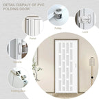 72X79in Frosted Acrylic Glass PVC Accordion Folding Door for Closet,Multifold Interior Door with Installation Hardware,Includes Handle and Latch,White Beech