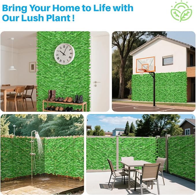 Patio Paradise 58"x196"-9Pc Faux Ivy Fence Privacy Screen Artificial Greenery Wall Backdrop,Fake Grass Wall Panels for Outside Apartment Balcony,Vine Leaf Decor for Outdoor Patio Chain Link