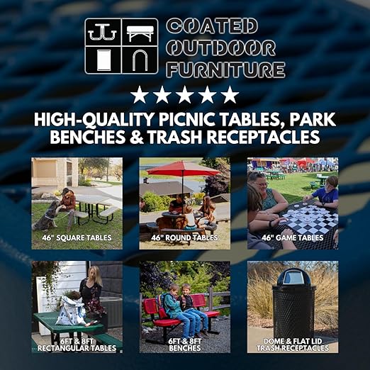 COATEDOUTDOORFURNITURE RDT-P-TXTRED Heavy Duty Round Trash Receptacle with Dome Top, Liner Included, 32 Gallon, Textured Red, Made in America