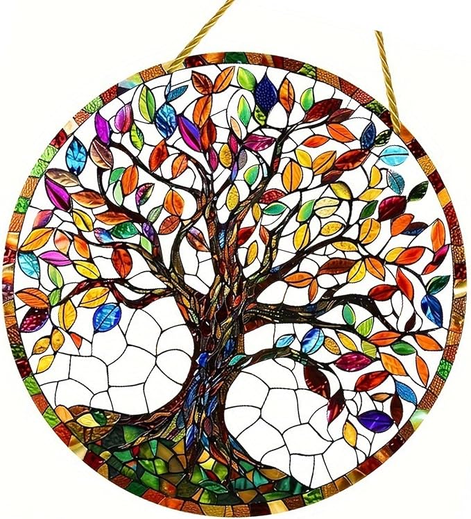 Colorful Tree Acrylic Ornament with Hanging Rope Chain Acrylic Wall Hanging Decoration for Window Door Display