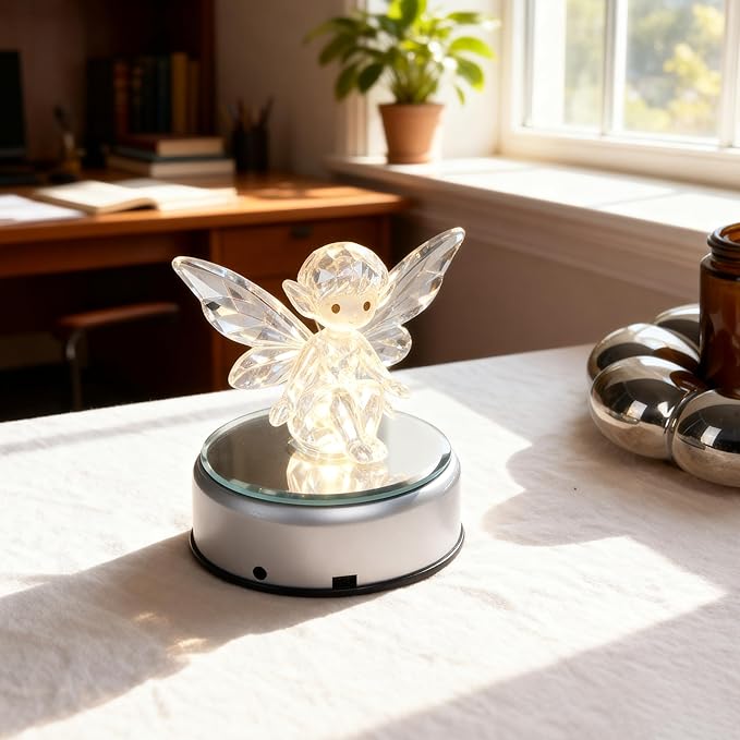 ZEERSHEE 3.9in LED Rotating Display Stand Colorful Changing Illuminated Base 360 Degree Display Spinner for Glass Art Crystals Jewelry Craft