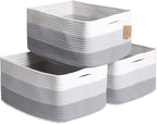 NaturalCozy Storage Baskets 16.8”x13”x7.6” Cotton Rope Woven Baskets for Organizing 3-Pack | Toy Storage Bins | Basket for Shelves, Laundry, Blanket, Clothes, Closet, Kitchen, Bathroom, Gifts