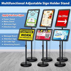 11x17 Inch Adjustable Pedestal Poster Sign Stand, Heavy Duty Floor Standing Sign Holder Stand Aluminum Snap Open Frame for Vertical and Horizontal View Sign Displayed (Black, Round)