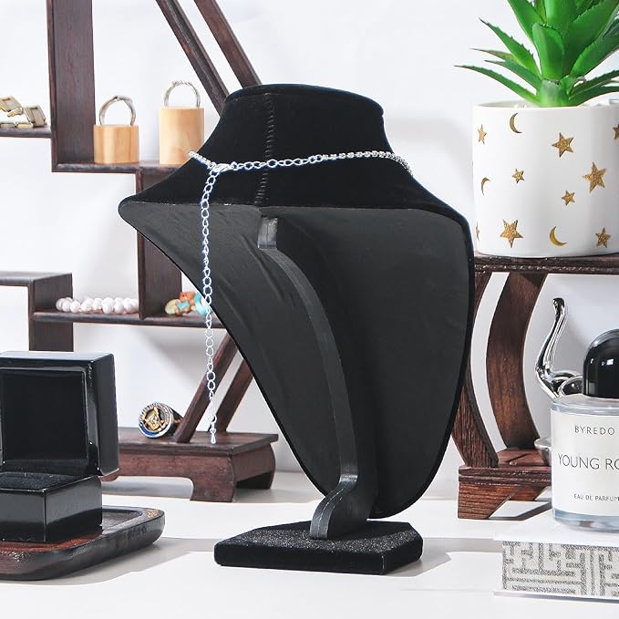 Necklace Display Stand for Selling, Necklace Holder Organizer, Jewelry Display for Vendors,Velvet Chain Jewelry Bust Holder Organizer (4, Black)
