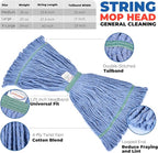 Onesimus 24 oz Mop Head Replacement, Industrial Mops for Floor Cleaning Heavy Duty 4-Ply Cotton Blend Looped End Wet Mop Refills 1.25 in Universal Headband Fit Most Handles, 6 Pack X-Large Blue