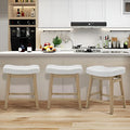 White Bar Stools Set of 3 for Kitchen Counter Island Counter Height Farmhouse Modern Barstools with Faux Leather Upholstered Backless Seat and Solid Wood Legs 24 inch Bar Chairs