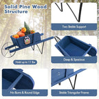 Wooden Wagon Planter, Flower Cart Display Stand w/Metal Wheels & Removable Magnetic Decoration, Wagon Decorative Garden Planter for Plants & Seasonal Displays, Pine Wood (Blue)