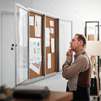 48"x36" Lockable Enclosed Bulletin Board, Outdoor Cork Weather-Resistant Aluminum Frame Notice Board, Wall Mounted Display Case Acrylic Doors for School,Office,Silver Frame w/Cork