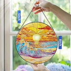 8-Inch Stained Glass Ornament, Stained Glass Window Hanging, Window Hanging Decor Suncatcher, Sunset on The Beach Ornament | Beach Gift, Gifts for Sunset Lovers, Friend, Family & Colleague