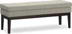 SIMPLIHOME Carlson Ottoman Bench - 45 inch Wide Upholstered Vegan Leather Rectangle Ottoman in Greige, Mid Century Modern Bench for Bedroom, Entryway or Living Room with Padded Seat