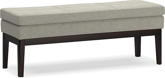SIMPLIHOME Carlson Ottoman Bench - 45 inch Wide Upholstered Vegan Leather Rectangle Ottoman in Greige, Mid Century Modern Bench for Bedroom, Entryway or Living Room with Padded Seat