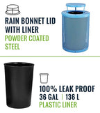 Alpine Outdoor Trash Can 36 Gallon Diamond Steel Commercial Metal Waste Bin with Leak Proof Liner, Heavy Duty Steel Mesh Design, Rain Bonnet Lid & Flat Lid for Parks, Streets, and Public Spaces-Blue