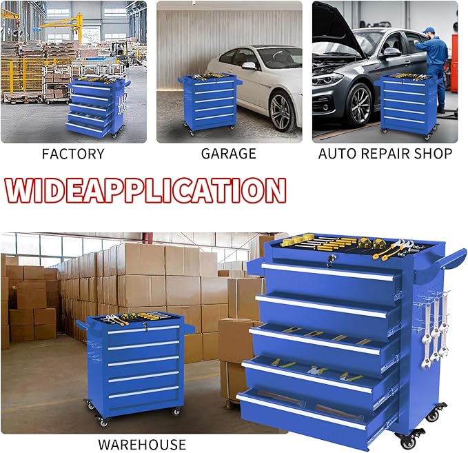 5-Drawer Tool Chest with Wheels & Drawers, Toolbox Organizer Storage for Garage, Suitable for Moving/Gift/Daily Use(Blue)