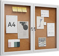 48"x36" Lockable Enclosed Bulletin Board, Outdoor Cork Weather-Resistant Aluminum Frame Notice Board, Wall Mounted Display Case Acrylic Doors for School,Office,Silver Frame w/Cork