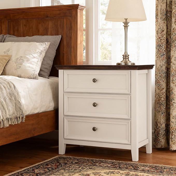 BLANKSPACE Dresser for Bedroom, 3 Drawer Dresser, Modern 3 Chest of Drawers, Farmhouse Storage Cabinet with 3 Drawers for Home Office, Dining Room, Antique White