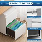 File Cabinet 2 Drawers on Wheels Under Desk,Locking Filing Cabinets for Home Office,Metal Vertical Files Drawers,Small Rolling Cabinet Printer Stand for Legal/Letter/A4( Assembly Required-White)