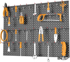 TORACK Metal Pegboard Panels and Hooks for Garage, Workbench, Shop, Shed Tool Organizer Peg Board with 1/8" & 1/4" Holes, Modular Wall-Mounted Pegboard with Pegboard Hooks(Black)