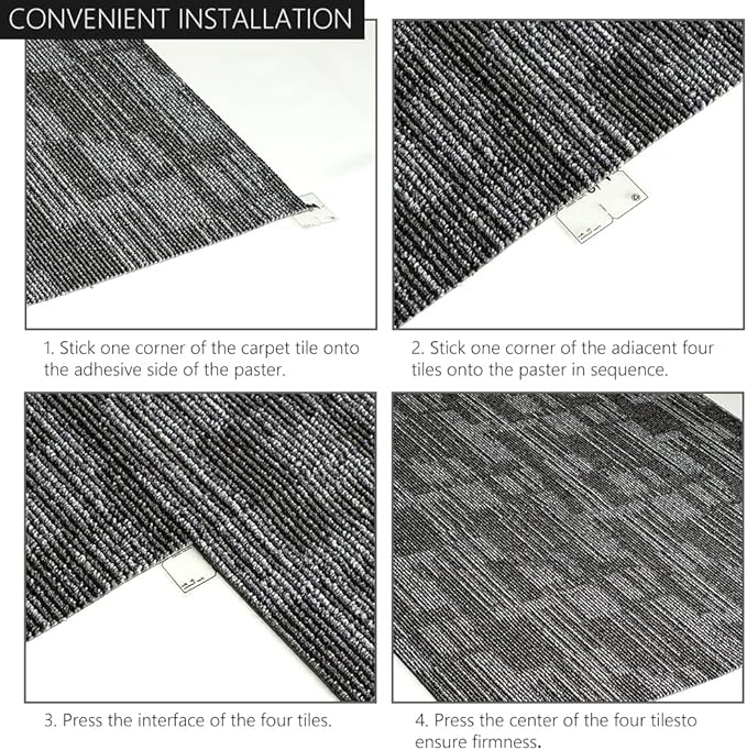 Carpet Tiles 24"x 24" Squares Carpet Reusable,18 Tiles, Non Slip Easy DIY Installation Seamless Floor Tiles Rug for Bedroom Living Room Office etc