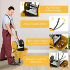 HOMCOM Mop Bucket with Wringer on Wheels for Floor Cleaning, 27.5 Quart Down Press Wringer with Handle and Mop, Yellow