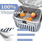 Tirrinia Large Insulated Picnic Basket, 34L Water Resistant & Leakproof Collapsible Portable Cooler Basket Set with Aluminium Handle for Travel, with a Free Foldable Grocery Bag, Strip
