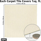 20Pcs Carpet Tiles Peel and Stick, Self Adhesive Carpet Floor Tile 12” x 12”, White Soft Padded Flooring Sticker, Home Decor for Bedroom Living Room Office, 20 sq ft per Box