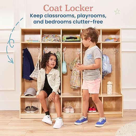 ECR4Kids 5-Section Coat Locker with Bench, Classroom Furniture, Natural