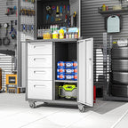 Metal Garage Storage Cabinet on Wheels, Lockable Rolling Tool Cabinet with Drawer and Shelves, Heavy Duty Mobile Steel Cabinet for Garage Warehouse Workshop