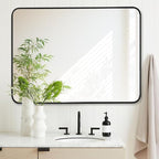 30x40 Inch Rectangle Bathroom Mirror with Black Metal Frame, Rounded Corner Rectangular Vanity Mirror for Wall, Modern Large for Bedroom, Living Room, Horizontal or Vertical
