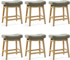 Counter Height Bar Stools Set of 6 for Kitchen Counter Farmhouse Modern Barstools with Upholstered Fabric Backless Seat and Solid Wood Legs 24 inch Bar Chairs, Grey + Wood Color