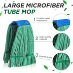 Hushee 12 Pack Large Microfiber Tube Mop Heads 18 oz Heavy Duty Commercial Industrial Wet Mop Head Refill Reusable Machine Washable Looped End Mopheads for Hardwood, Tile, Laminate Floors, Green