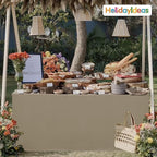 HolidayIdeas Fitted Tablecloths for 8 Foot Rectangle Table, Wrinkle Resistant Washable Table Cover 30x96 Inch for Vendor Booth Display, Banquet, Trade Show, Taupe, 4 Pcs