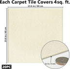 Carpet Tiles Peel and Stick, Self Adhesive Carpet Floor Tile 24" x 24", Off White Soft Padded Flooring Sticker, Home Decor for Bedroom Living Room Office, 20 Tiles per Box