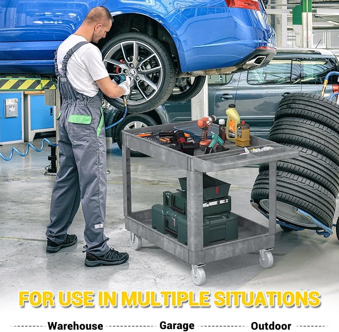 Heavy Service Utility Cart on Wheels,Tool Cart on Wheels, Service Cart for Garage, Warehouse, Workshop, Office, Cleaning (Gray-45.7 inch)