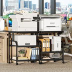 Lerliuo Large Printer Stand with Storage, 23.6"W x 18.9"D x 30.2"H, 5-Adjustable Shelf Heights Mobile 3 Tier Table with Lockable Wheels, Industrial Rolling Printer Cart, Black Stands for Home Office