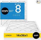 Simply 14x36x1 Air Filter, Merv 8, 6 Pack, For Home AC Furnace & HVAC (Actual Size: 13.75"x35.75"x0.75") DUST, Pet, & Allergy Control