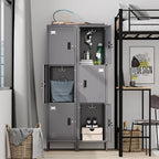 Aobabo 16" W 3 Door Metal Storage Locker with Lock, 66" H Steel Locker with Name Card Holder and Metal Hook for School, Home, Office, Playroom, Assembly Required, Dark Grey