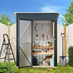 Breezz 5x3FT Vertical Outdoor Steel Storage Shed, Lockable Doors, Compact Metal Tool Shed for Garden, Backyard, Patio, Utility, and Bike Storage