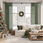 Christmas Olive Green Linen Curtains 84 Inches Long for Bedroom Back Tab Light Filtering Privacy Semi Sheer Curtains Modern Farmhouse Decor Olive Green Curtain for Living Room 2 Panels 52x84