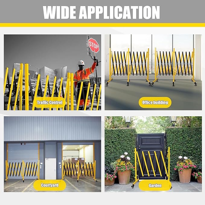 Metal Expandable Barricade, 23 Ft Retractable Fence Outdoor, Mobile Safety Barrier Gate, Easily Assembled Expanding Gate with Casters, Collapsible Accordion Barricade Gate Outdoor