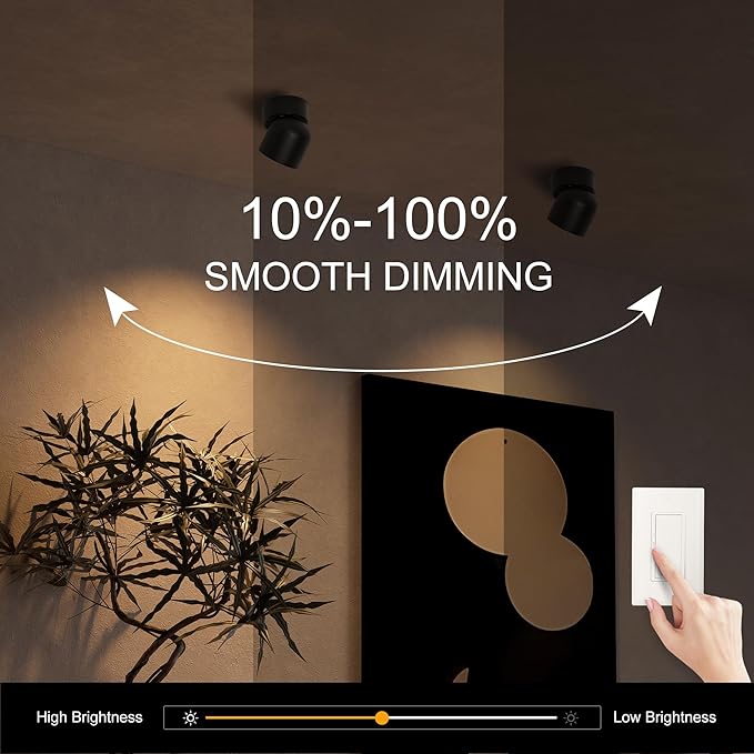 Aisilan Ceiling Spot Lights Indoor, 15W Modern LED Spotlight 350° Directional Accent Lighting, Dimmabel Spotlight Fixtures for Picture Panting Living Room Bedroom Mural,3000K, CRI 97, Black