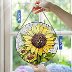 8-Inch Stained Glass Ornament, Stained Glass Window Hanging, Sunflower Ornament, Window Hanging Decor Suncatcher | Mother's Day, Christmas, Birthday, Gifts for Sunflower Plant Lovers
