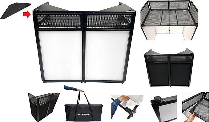Jumbo 53" Wide DJ Event Facade White/Black Scrim Booth Two Top Corner Table Tops 23"x53" Table! Padded Carrying Case! All Aluminum Build!