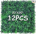 12 Pieces 20” X 20” (33.3 Sq.Ft) Artificial Hedge Boxwood Panels UV Protected Boxwood Hedge Grass Wall Green Greenery Plant Mats Backdrop Panels for Indoor Outdoor Garden Backyard Fence