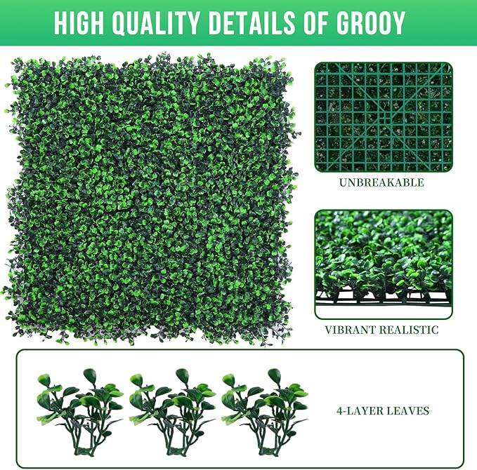 20"x20" Grass Wall,24PCS Artificial Boxwood Panels Cover 66.67SQFT,4 Layers Plant Wall, Greenery Backdrop,Privacy Hedge Screen,Green Panels Decor for Outdoor Garden and Indoor Home Wedding