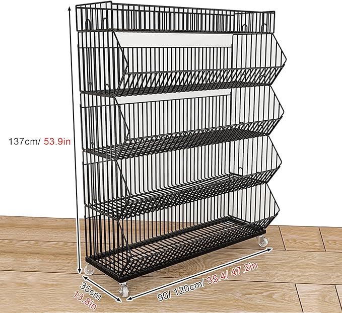 5-Tier Slanted Rolling Retail Display Rack with Locking Wheels | Heavy-Duty Metal Snack & Chip Display Stand for Grocery Stores, Supermarkets, Bakery | Space-Saving Store Organization Shelf