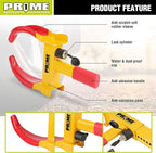 PR1ME Trailer Wheel Lock Clamp, Universal Wheel Clamp Lock, Adjustable Heavy-Duty Security Tires Anti-Theft Lock, for Trailers SUV Boats ATVs Motorcycles Golf Cart with 2 Keys (Yellow-red)