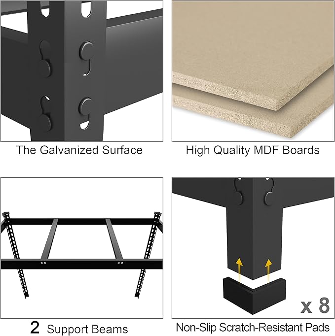 PrimeZone 47" W x 23.6" D x 71" H Large Heavy Duty Storage Shelves - 5 Tier Adjustable Garage Storage Shelving, Metal Storage Utility Rack Shelf Unit for Warehouse Pantry Closet Kitchen, Black